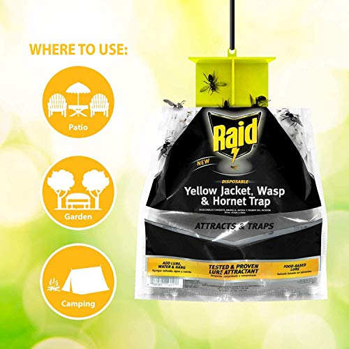 Raid Yellow Jacket and Wasp Trap (6-Pack), Outdoor Wasp Trap, Disposable Wasp and Yellow Jacket Trap Bag with Food-Based Attractant