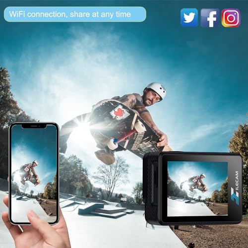Dual Screen Action Camera 1080P WiFi Waterproof Camera 4*Zoom 131FT(40m) Waterproof Underwater Camera with 2X 1050mAh Batteries and Multifunctional Accessories Sports Camera