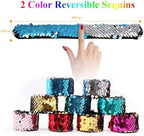 Childom 20 Pack Slap Bracelets 2-Color Reversible Charm Bracelets stage sequins horsetail buckle color ball head hair accessories hair accessories Magic Wristband