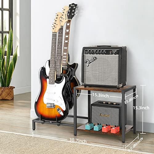 Bikoney Guitar Stand,3 Electric Bass Guitar Stand Floor with Guitar Amp Stand,Guitar Rack for Multiple Guitars and Guitar Accessories, Adjustable Guitar Holder, Guitar Display for Music Studio Home