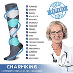 CHARMKING Compression Socks for Women & Men (8 Pairs) 15-20 mmHg Graduated Copper Support Socks are Best for Pregnant, Nurses - Boost Performance, Circulation, Knee High & Wide Calf (S/M, Multi 42)