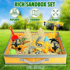Sand Construction Kit with A Big Foldable Sandbox and 2.2lbs Magic Sand, Truck Sand Construction Toys Including Castle Molds and Other Accessories 36Pcs Total, Play Sand Art Set for Kids 3+