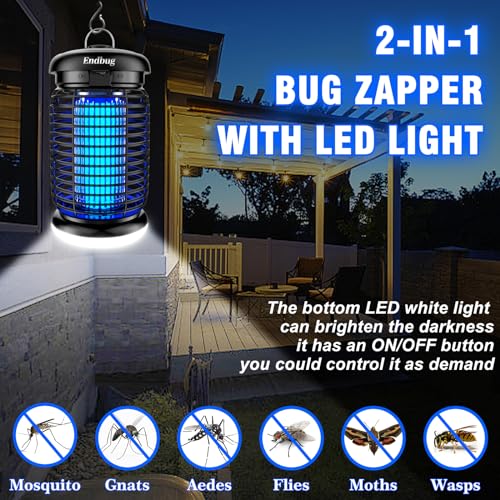 Endbug Bug Zapper, Mosquito Zapper, Bug Zapper Outdoor with LED Light, Fly Zapper, 5ft Power Cord, Waterproof, 2 in 1 Fly Trap Indoor Electric Bug Zapper for Patio Garden Backyard Home, Plug in