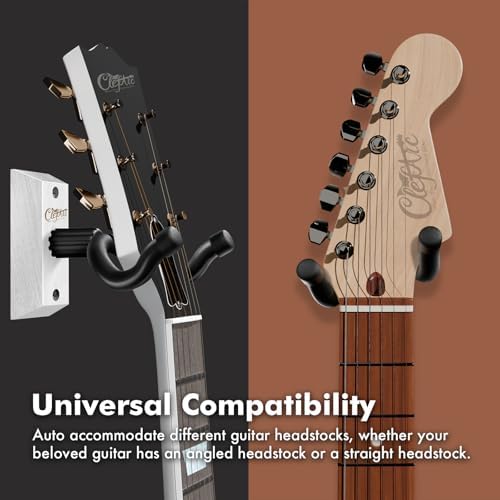 2 Pack Guitar Wall Mount, White Hardwood Guitar Wall Hangers, Guitar Picks, Pick Holder, Guitar Accessories, U-Shape Hardwood Guitar Hanger, Gifts for Guitarists, with 6 Assorted Guitar Picks