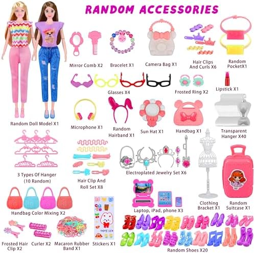 342 Pcs Doll Clothes and Accessories with Doll, Princess Gowns, Fashion Dresses, Top, Pants, Swimsuits, Shoes, Hangers and Other Accessories, Doll Playset Dress up Toy for Girls Toddlers Gift Toys
