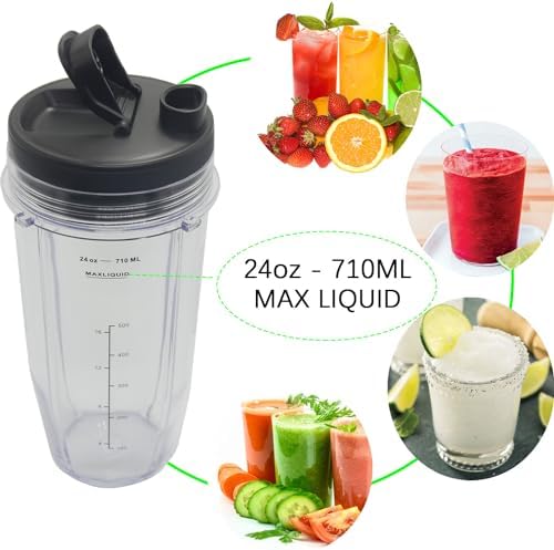 SS101 Replacement Parts for Ninja Blender Accessories, 7-Fins Blender Blade and 24oz Cups Compatible with Ninja Foodi Power Blender SS101, SS101TGT, CO351B, SS100, SS150, SS151, SS300, SS350, SS351