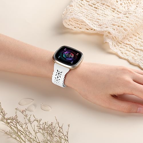 Dirrelo 4 pack Lace Silicone Band Compatible for Fitbit Sense Bands/Fitbit Versa 3 Bands Women/Fitbit Versa 4 Bands/Sense 2 Bands, Soft Ultrathin Hollow-out Sport Watch Strap Replacement Wristbands