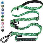 Hotsky Tactical Dog Leash Heavy Duty for Medium Large Dogs That Pull,4-6Ft Strong Bungee Shock Absorbing No Pull Dog Leash with Padded Double Handle and Car Seatbelt,Leaves