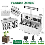 Upgraded Soil Blocker, 8 Cell Seed Blocker 2 inch Quad Soil Block Maker Manual with 3 Types of Seed Pins,Hand-held Soil Blocking Tool for Seed Stater Tray Outdoor Plants