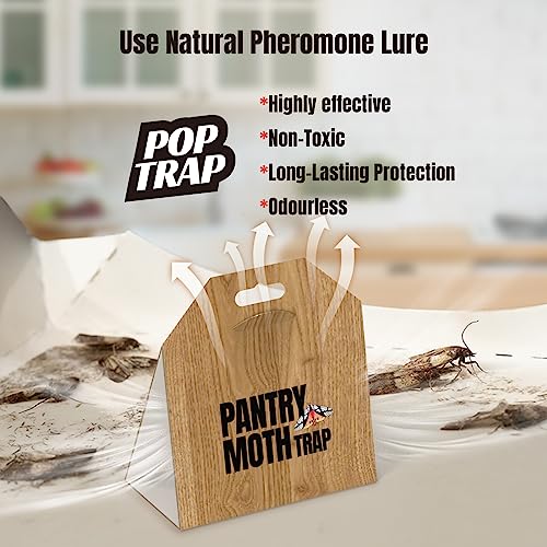 POPTRAP 20 Pack Pantry Moth Traps, Non-Toxic Glue Moth Trap for Food and Cupboard, Traps with Natural Pheromones, Wood Grain Appearance for Pantry Moths