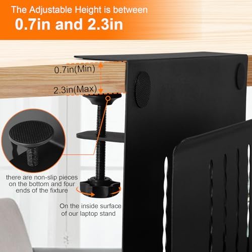 LUKETURE Desk Side Storage, Laptop Holder with Cable Management Tray, 2 in 1 Steel Under Desk Laptop Mount, Table Organization, Space Saving Table Accessories for Office and Home (White)