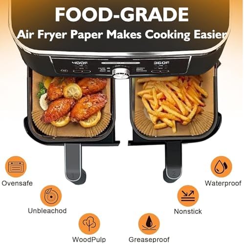 Air Fryer Disposable Paper Liner, 100PCS Food Grade Rectangle Parchment Liners for Ninja Dual Air Fryer, Airfryer Liners Airfryer Accessories(100PCS, 8.6in x 5.5in）
