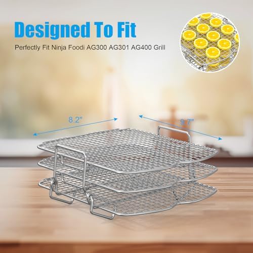 Dehydrator Rack for Ninja Foodi AG300 Grill, 3 Stackable Layers Dehydrator Rack Stand for Ninja Foodi AG300 Accessories, Rectangle Air Fryer Accessories for Ninja AG300 AG301 Foodi Grills