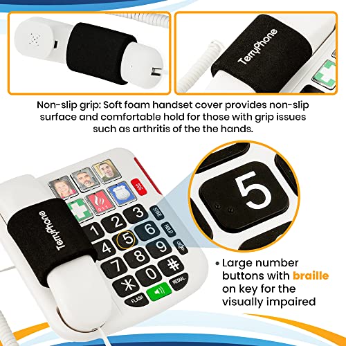 Big Button Phone for Seniors with SOS Pendant | Corded Landline Telephone | Large Braille Buttons for Visually Impaired | Amplified Ringer for Hearing Impaired | Ergonomic Grip