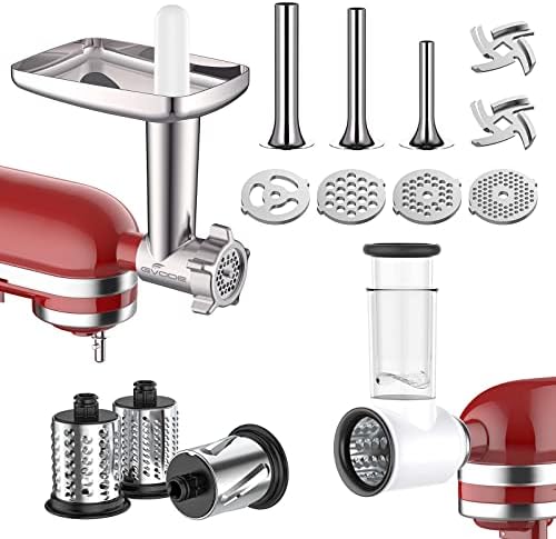 Gvode Meat Grinder and Cheese Grater Attachment for KitchenAid Stand Mixer, Slicer Shredder & Meat Grinder with Sausage Stuffer, 2 Pcs Accessories and Attachments for Kitchen aid