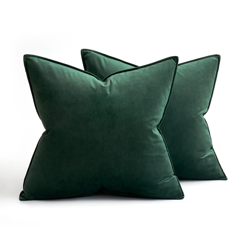 MIULEE Pack of 2 Decorative Velvet Throw Pillow Cover Soft Pillowcase Solid Square Cushion Case for Christmas Sofa Bedroom Car 20x20 Inch 50x50 Cm Army Green
