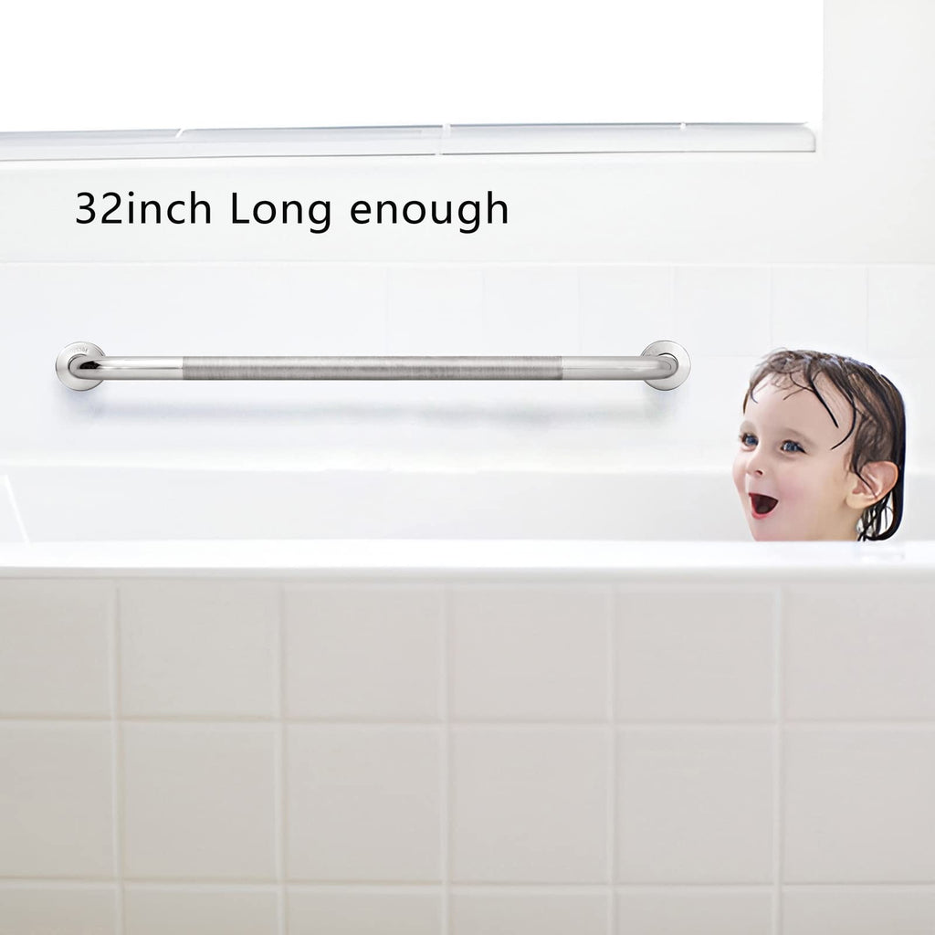 Rackickyer Shower Grab Bar, 2 Pack 32 Inch Bathroom Grab Bar, 1.25" Diameter 304 Stainless Steel Anti-Slip Grab Bars for Bathtubs and Showers, Handicap Shower Grab Bar for Seniors Elderly