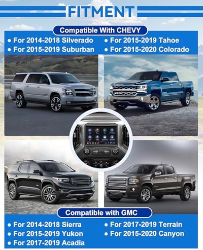 8" Touch Screen with LCD Digitizer Navigation Radio Replacement for Chevy GMC 2014-2018 Silverado Sierra, 2015-2019 Tahoe Yukon Suburban Colorado Canyon, 2017-2019 Acadia Terrain Replace # DJ080PA-01A
