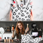 Eccliy 20 Pcs Soccer Makeup Bag Cosmetic Bag Canvas Gifts Sport Soccer Themed Accessories for Girls Toiletry Pouch with Zipper for Women Party Shopping Home Travel, 9 x 7 Inch