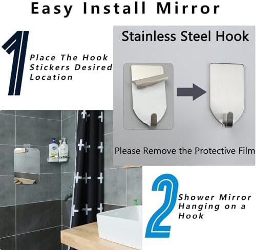Shatterproof Shower Mirror for Shaving with Hook (X-Larger 1 Pack 8x 9 Inch)40% Cheaper Than The Original,Unbreakable Deluxe Plexiglass Makeup Mirror,Bathroom Wall Hanging,Portable Handheld Camping