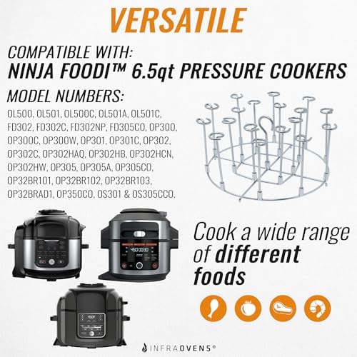 INFRAOVENS Pressure Cooker Accessories Rack For Ninja Foodi 6.5-Quart OL500, OL501, OS301 10-in-1 Air Fryer, Set with Silicone Heat Resistant Liner, Skewer Stand for Kabobs for FD302, OS300, OP302