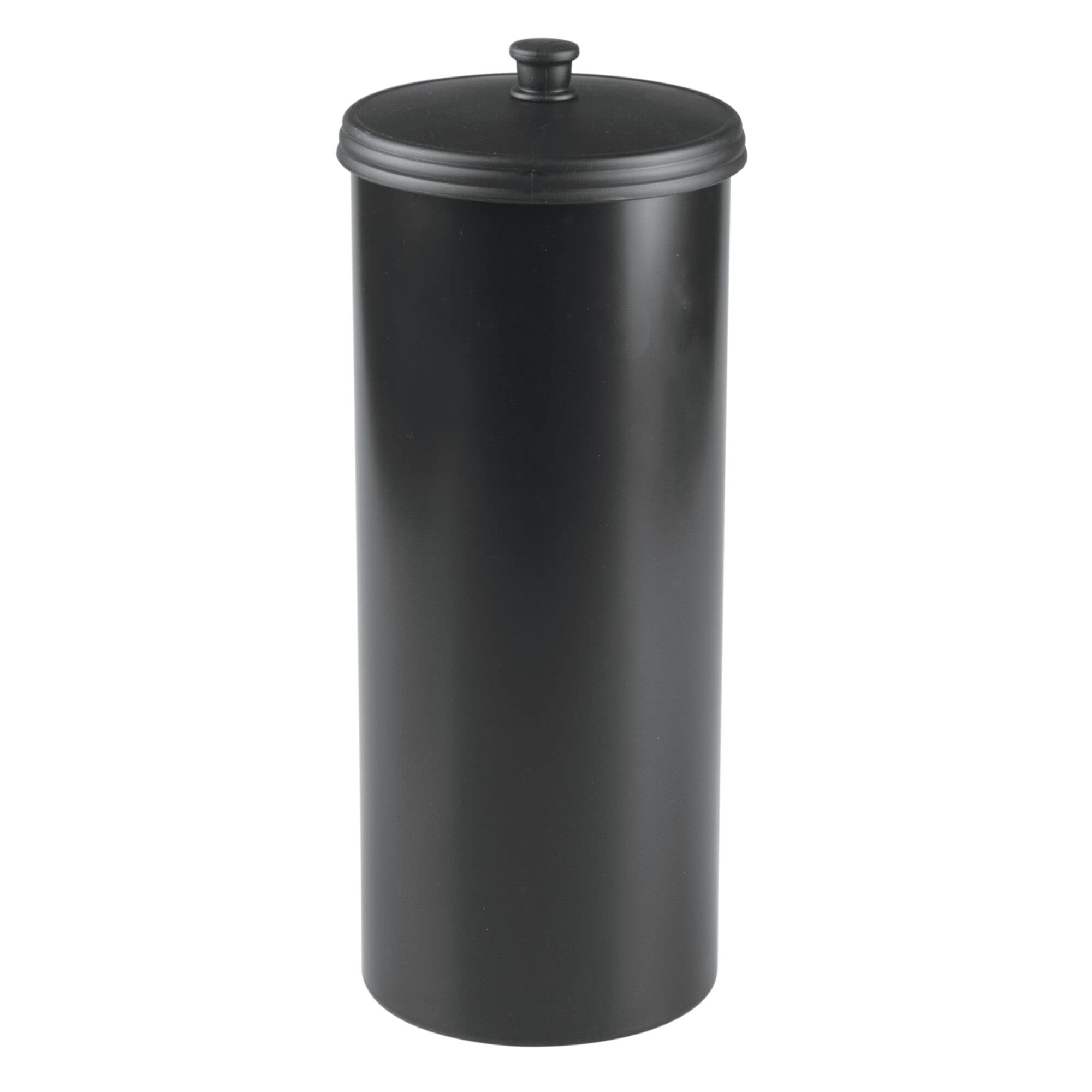 iDesign Freestanding Bathroom Toilet Paper Storage Holder with Lid for 3 Extra Rolls, Matte Black