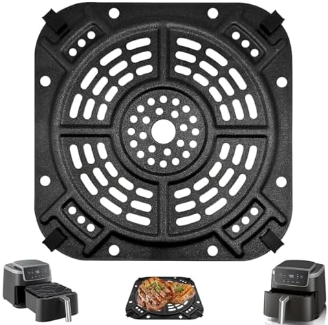 GWY Air fryer Replacement Parts for Ninja AF141 Air Fryer Pro 4-in-1 5 QT, 8.5''×8.5'' Air Fryer Grill Pan Grill Plate Crisper Plate Accessories Tray Rack with Rubber Bumpers, Dishwasher Safe