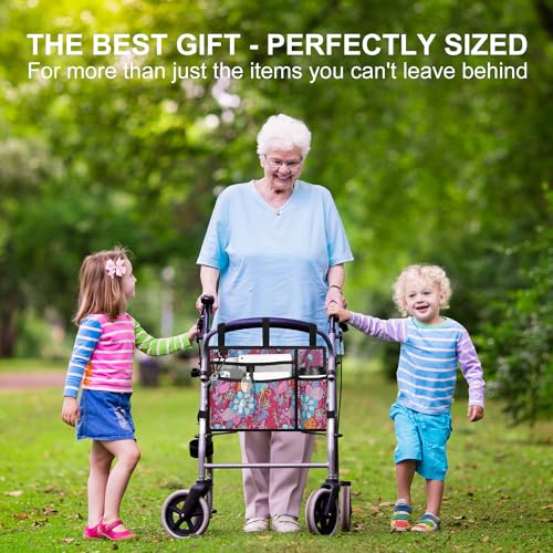supregear Accessories Bag for Walker, Wheelchair, Rollator for Seniors, w/Cup Holder-Folding Walker Basket Large Capacity Waterproof Walker Caddy Pouch (Purple Floral)