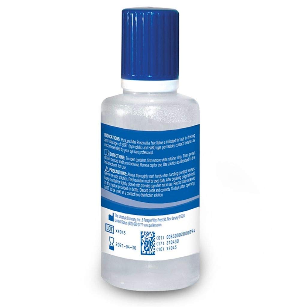 PuriLens Mini Preservative Free Saline 2-Fl. Oz (60-ml) Airline Approved Travel Size. Unisol 4 Replacement, (Pack of 4)