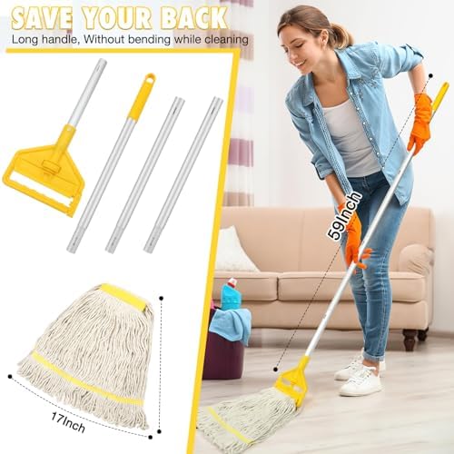 Commercial Mop Industrial Cotton Mop with Extra Replacement Mop Head,Looped-End Heavy Duty String Wet Mops with Long Handle for Home,Garage,Office, Workshop, Warehouse Floor Cleaning