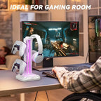 KDD Headset Stand with 9 Light Modes - Controller Holder for Desk - Rotatable Headphone Stand & Detachable Controller Hook for PC Earphone Accessories(White)