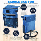 AlveyTech Saddle Bag for Mobility Scooter, Wheelchair, & Electric Power Chair (Large, Blue) - Accessories Holder Armrest Side Pouch Storage Organizer Bags for Adults, Water-Resistant, Easy Install
