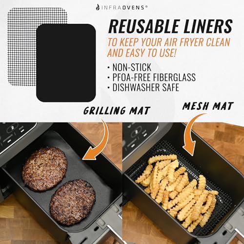 Accessories for Ninja Air Fryer 2 Basket 8 QT DZ201 & 10 QT DZ401, Reusable Sheets Liners and Rack for Foodi Dual Zone Double Airfryer, Kitchen Appliances Accessory Set with Recipe Book by INFRAOVENS