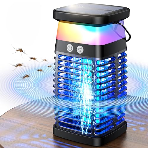 Bug Zapper Outdoor, 4200V Highly Effective Mosquito Zapper, Portable & Rechargeable Solar Bug Zapper with Night Light, Electric Cordless Fly Zapper, IP68 Waterproof Insect Zapper for Patio Porch