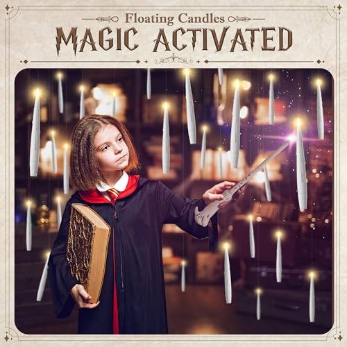 JOIONE Floating Candles with Wand, 12 Pack Halloween Flameless Candles Magic Hanging Taper Candles with Wand Remote, Battery Operated Candles for Halloween Christmas Birthday Party Decor White