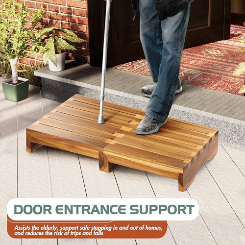 FANATU Wooden Platform Step Stool, 24.7" Step Platform for Adults & Elderly - Durable Mobility Stepping and Stair Assist Indoor & Outdoor, Heavy Duty/Non-Slip Step Stool for Handicap, Bedroom, Kitchen