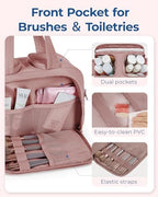 BAGSMART Travel Toiletry Bag, Lightweight Large Wide-open Travel Bag for Women, Puffy Cosmetic Makeup Bag Organizer with Handle for Accessories,Essentials, Toiletries, Dark Pink