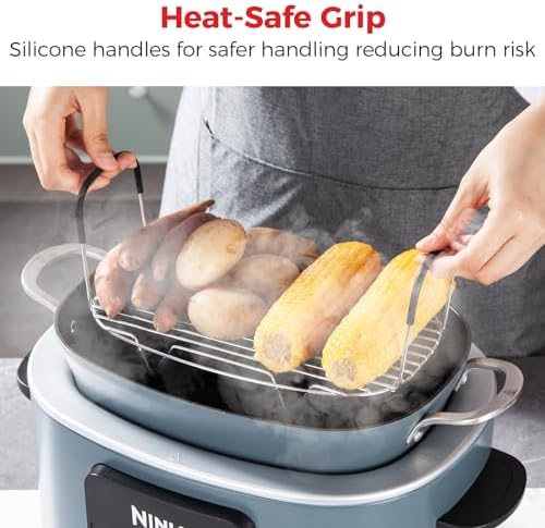 Goldlion Steam and Roast Rack Compatible with Ninja Crockpot Slow Cooker - Stainless Steel Roasting Rack with Silicone-Protected Feet & Handles - Accessories for Ninja Foodi Possiblecooker