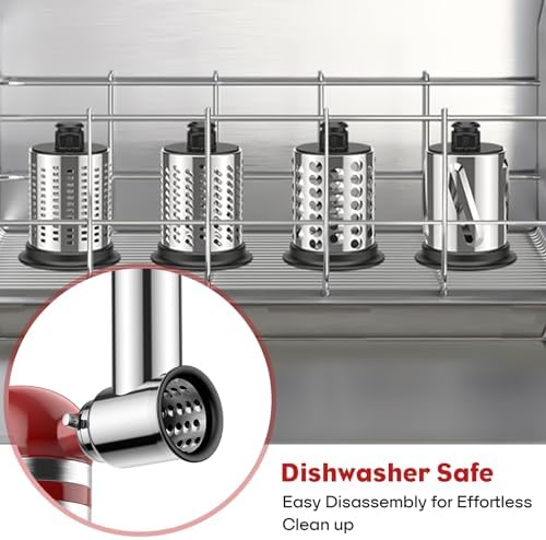 Stainless Steel Slicer Shredder Attachment for Kitchenaid Stand Mixer, Cheese Grater, Salad Maker Accessories for Kitchenaid Mixer, Grinding Powder with 4 Blades by Focollk