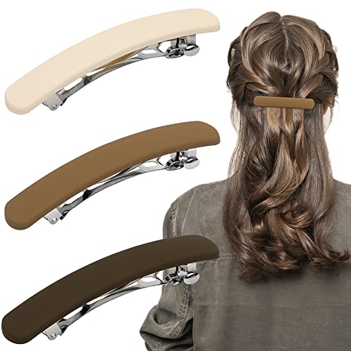 Hair Clips Barrettes for Women: 3 Pcs Matte Flat French Barrette Clips for Thin Fine Short Medium Hair - Neutral Hair Pins, Cute Hair Accessories