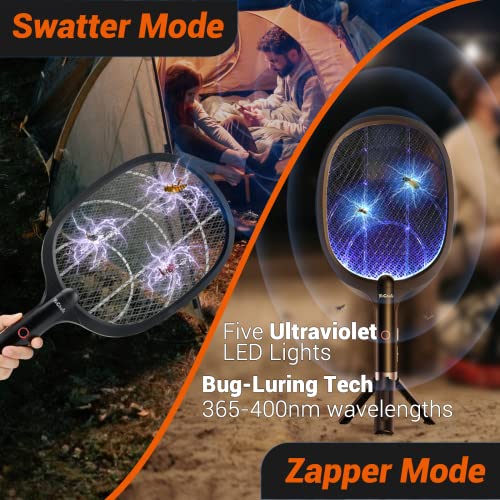 YsChois Electric Fly Swatter Racket, Rechargeable Fly Zapper - 4000 Volt, Exclusive 2-in-1 Bug Zapper Racket - USB Charging, 1800mAh Li-Battery, Indoor & Outdoor Use, Black
