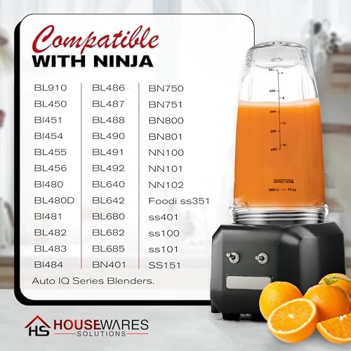 24oz Replacement Cup with Sip and Seal Lid for Nutri Ninja Blender BL642 BL450 BL456 BL480 BL482 BL640 BL682 BN401 BN751 BN801 Foodi SS401 SS101 SS351 SS151 Ninja Blender Auto IQ Blade (2-Pack)