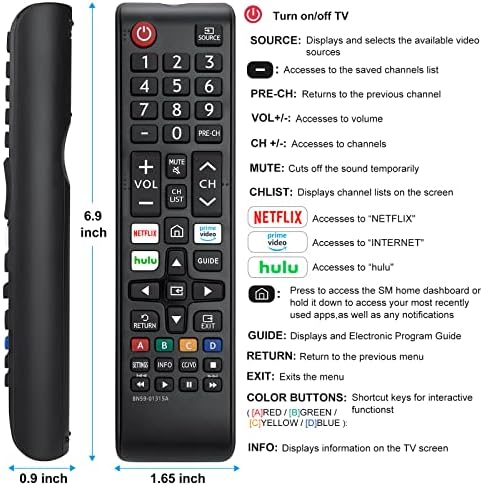 Newest Universal Remote for Samsung TV, Replacement Infrared Remote for All Samsung Smart TV, LED, LCD, HDTV, 3D, Series TV, with Netflix/Hulu/Prime Video Buttons