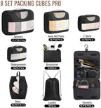 Veken 8 Set Packing Cubes for Travel, Suitcase Essentials Organizer Bags Set for Luggage, Road Trip Travel Accessories in 4 Sizes (Extra Large, Large, Medium, Small), Black