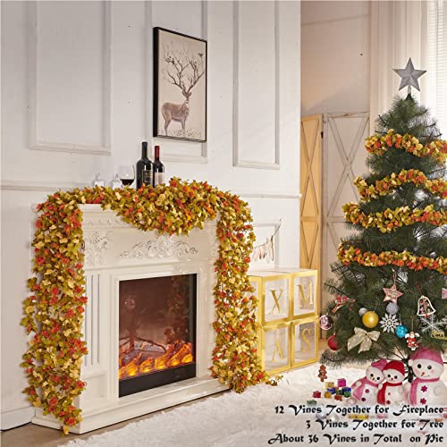 PONKING 8 Pcs 66FT Fall Garland, Artificial Rose Vine Flowers with Green Leaves, Hanging Fake Roses Vine for Room Anniversary Wedding Birthday Christmas Wall Arch Decor, Fall Champagne Flower