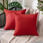 MIULEE Pack of 2 Decorative Christmas Outdoor Solid Waterproof Throw Pillow Covers Linen Garden Farmhouse Cushion Cases for Patio Tent Balcony Couch Sofa 18x18 inch Red