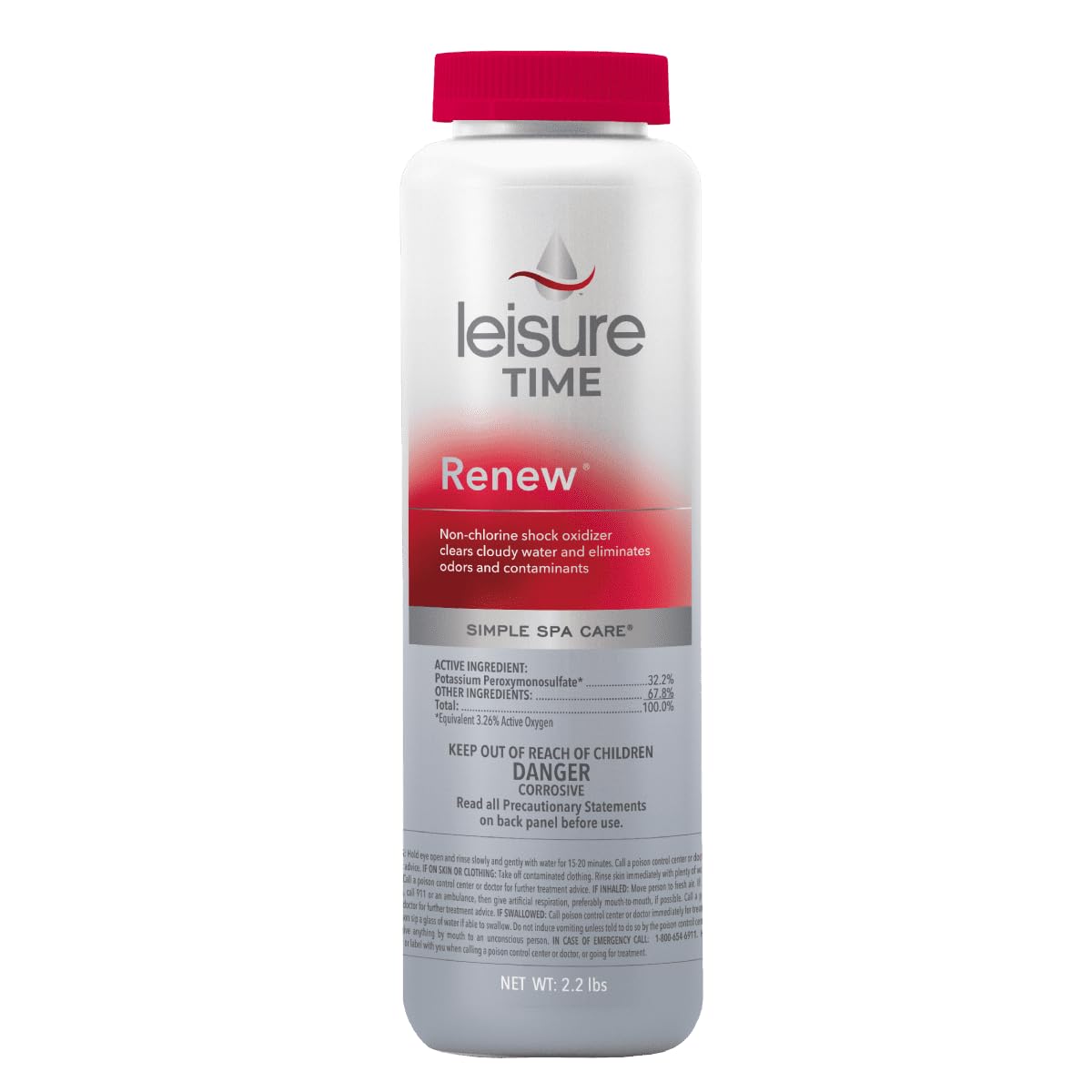 Leisure Time RENU2 Renew Non-Chlorine Shock Treatment, Non-Chlorine Oxidizer for Hot Tubs and Spas, Restores Water Clarity and Freshness, Gentle on Skin, 2.2 lbs