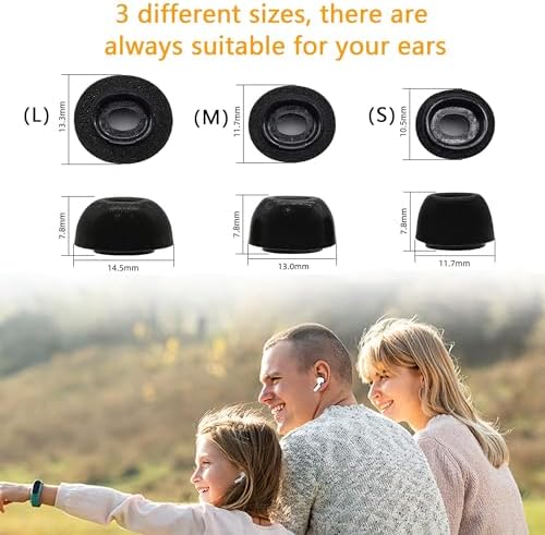 Memory Foam Ear Tips for AirPods Pro 1st & 2nd Gen, Replacement Ear Tip Premium, Perfect Noise Reduction, Ultra-Comfort, Anti-Slip Earbud, Fit in The Charging Case (S/M/L, Black)