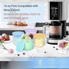16oz ice cream Containers Replacement for Ninja Creami Pints and Lids - 4 Pack, Compatible with NC301 NC300 NC299AMZ Series Ice Cream Makers, Airtight, Leak Proof & Dishwasher Safe