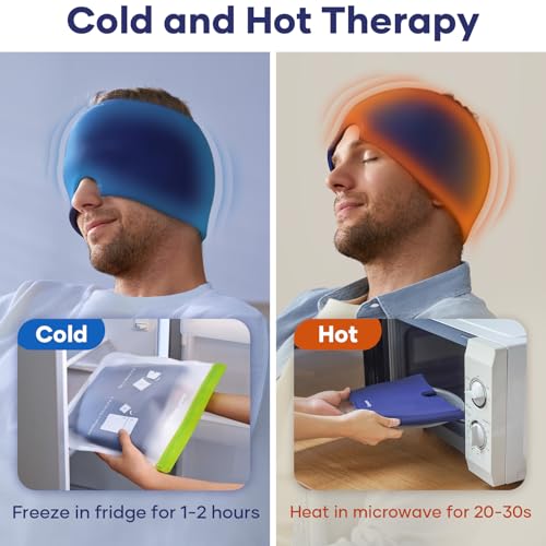 Migraine Headache Relief Cap, Qnoon Headache Migraine Cap Hat, Odorless Ice Pack for Injuries Reusable with Hot/Cold Gel for Migraine and Stress Relief